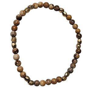 Boho Beaded Stretch Bracelet Natural Stone Gold Accents Fashion Jewelry Women